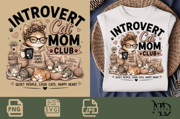 Introvert Cat Mom Club 🐱✨ as a Real Embroidery Design